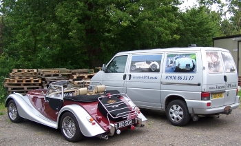 Morgan Roadster next to our van